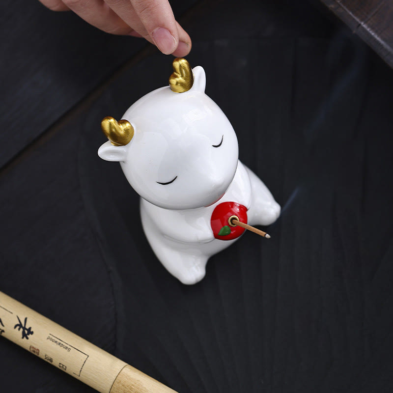 Brûleur d'encens en céramique en forme de cerf avec Buddha Stones, décoration de bureau