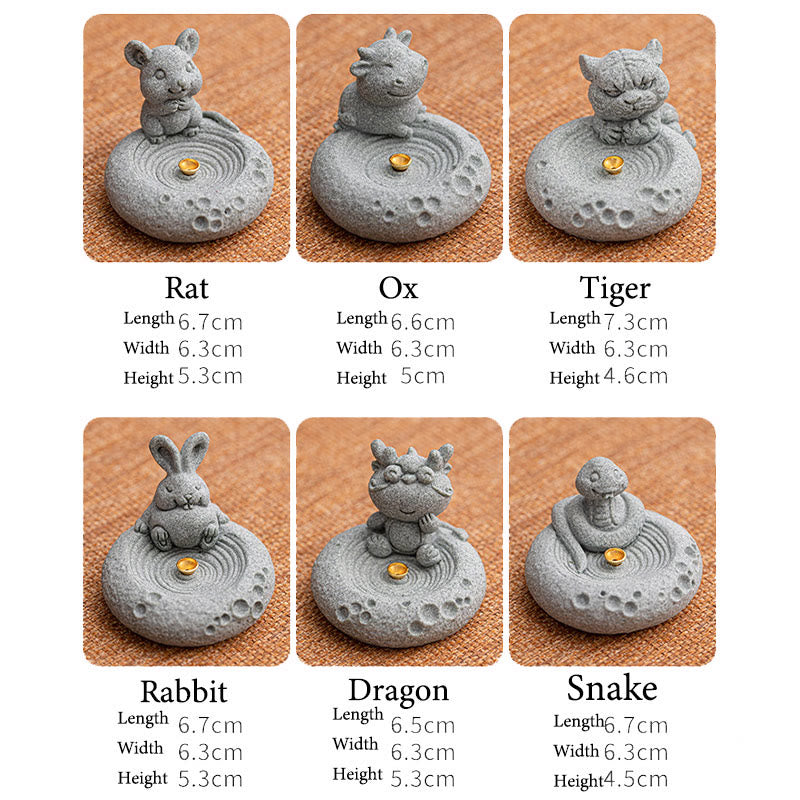 Brûleur d'encens de guérison du zodiaque chinois en Buddha Stones Décoration de bureau