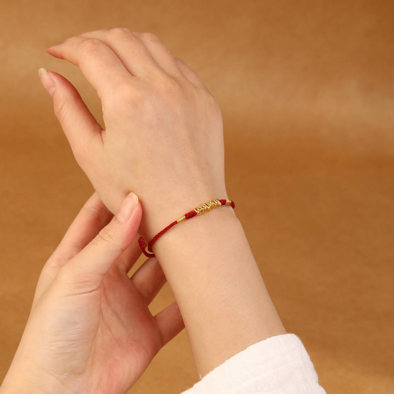 Bracelet Fil Rouge Ultra-Fin & Or 999, Tressage Artisanal Ajustable