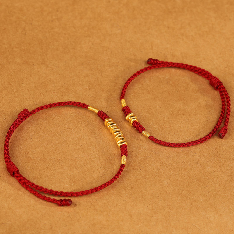 Bracelet Fil Rouge Ultra-Fin & Or 999, Tressage Artisanal Ajustable