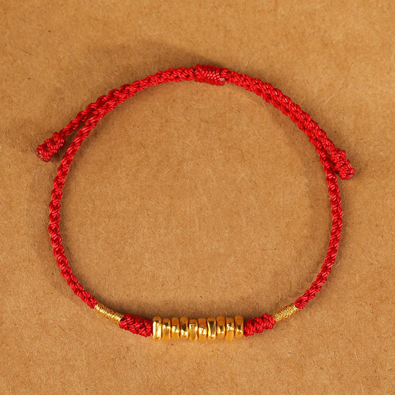 Bracelet Fil Rouge Ultra-Fin & Or 999, Tressage Artisanal Ajustable