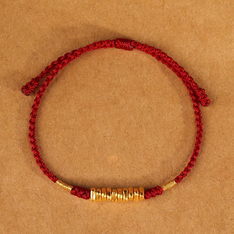 Bracelet Fil Rouge Ultra-Fin & Or 999, Tressage Artisanal Ajustable