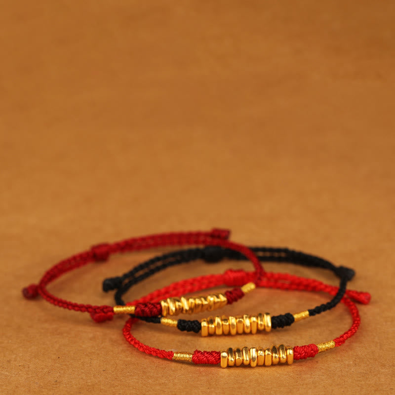 Bracelet Fil Rouge Ultra-Fin & Or 999, Tressage Artisanal Ajustable