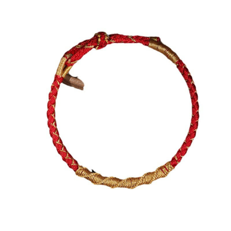 Bracelet Tibétain en Fil Doré & Fil Rouge, Nœud Écailles de Dragon Ajustable
