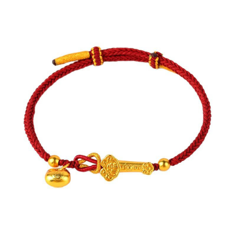 Bracelet Tressé Porte-Bonheur Fil Rouge Fu & Bâton Ruyi