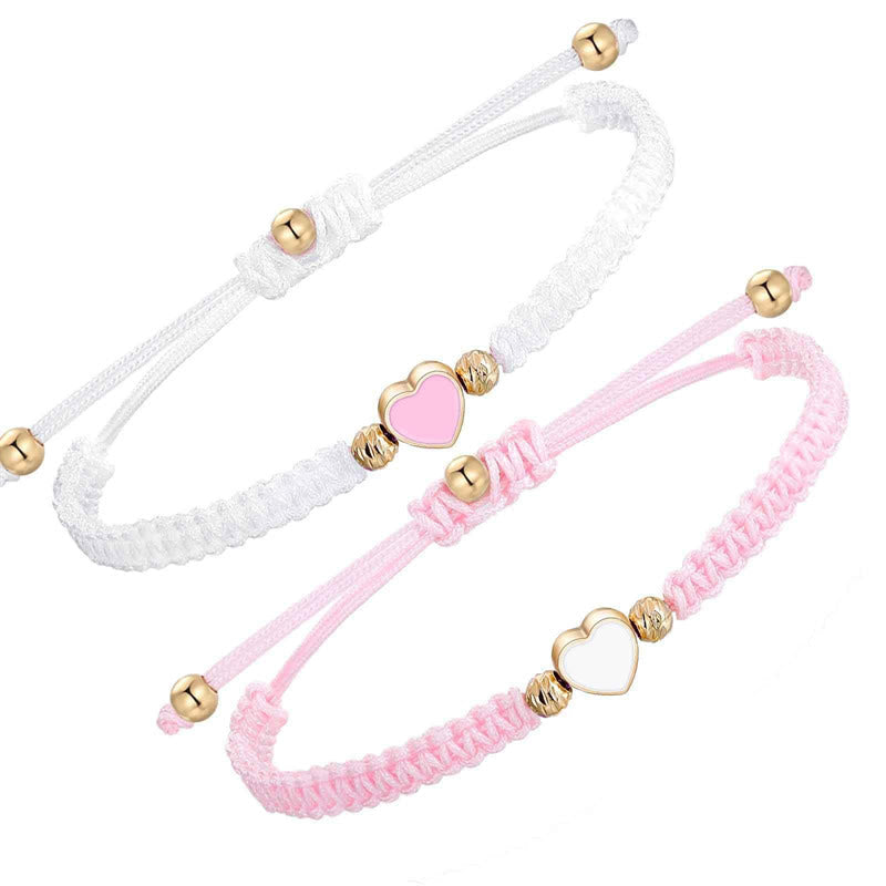 Bracelets Couple Cœur en Fil Rouge Tressé, Ajustables