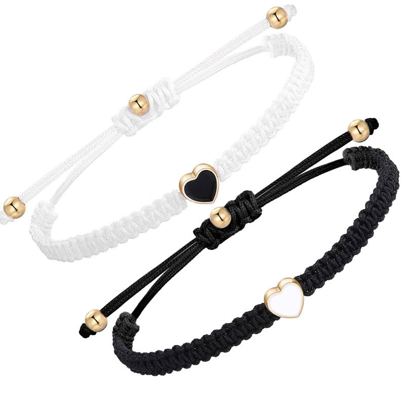 Bracelets Couple Cœur en Fil Rouge Tressé, Ajustables