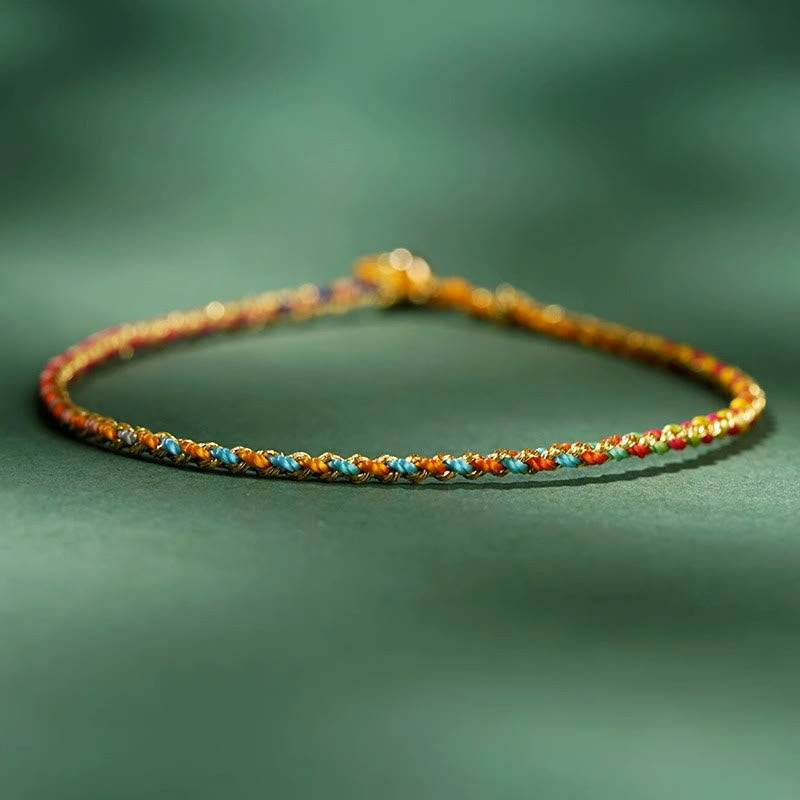 Bracelet Corde Lotus Porte-Bonheur Coloré (Option Pièce de Cuivre)