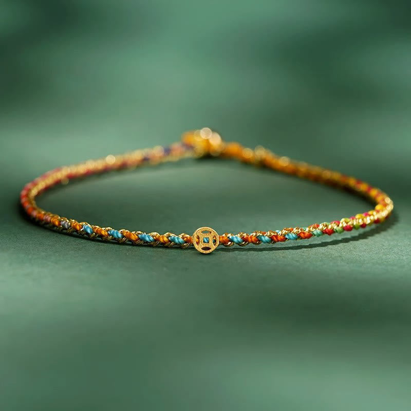 Bracelet Corde Lotus Porte-Bonheur Coloré (Option Pièce de Cuivre)
