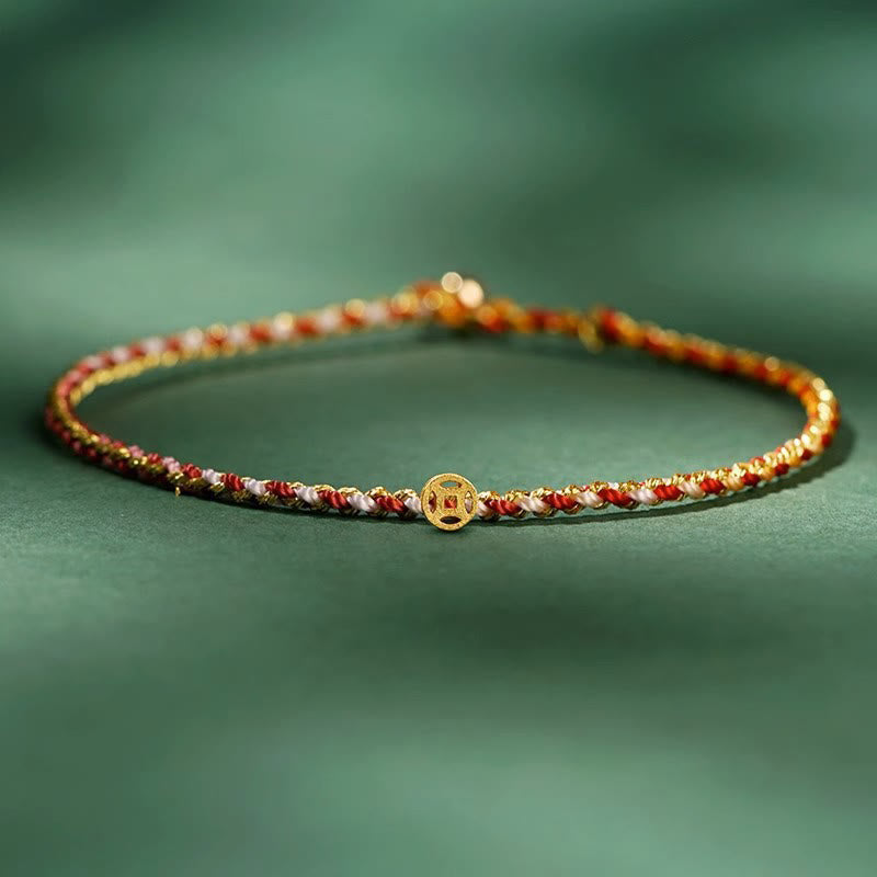 Bracelet Corde Lotus Porte-Bonheur Coloré (Option Pièce de Cuivre)