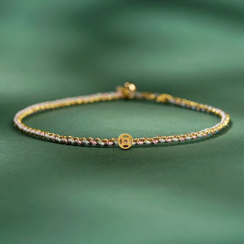 Bracelet Corde Lotus Porte-Bonheur Coloré (Option Pièce de Cuivre)