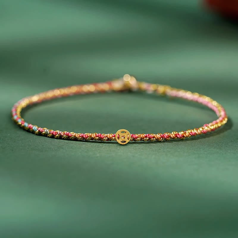 Bracelet Corde Lotus Porte-Bonheur Coloré (Option Pièce de Cuivre)