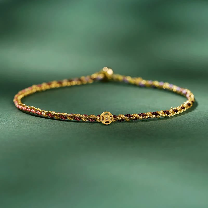 Bracelet Corde Lotus Porte-Bonheur Coloré (Option Pièce de Cuivre)