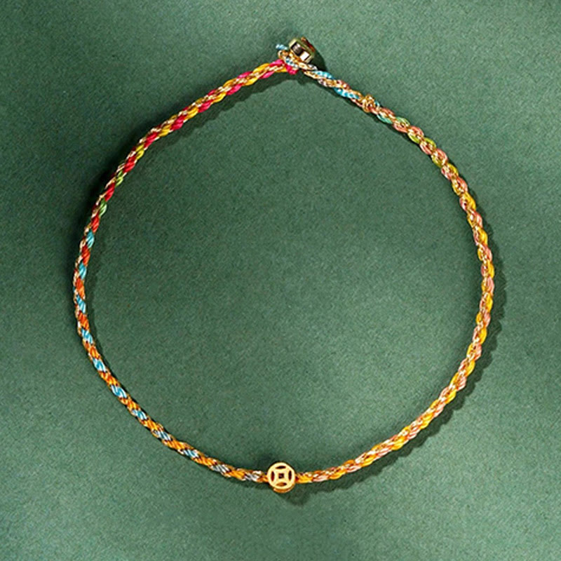 Bracelet Corde Lotus Porte-Bonheur Coloré (Option Pièce de Cuivre)
