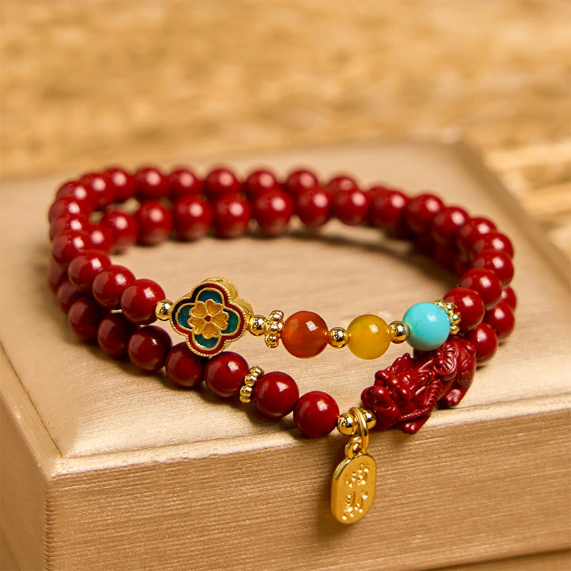 Bracelet Double Tour en Cinabre 6 mm PiXiu & Fu | Abondance & Protection Symbolique