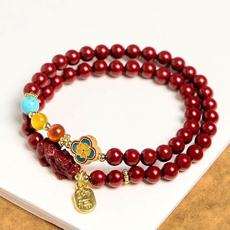 Bracelet Double Tour en Cinabre 6 mm PiXiu & Fu | Abondance & Protection Symbolique