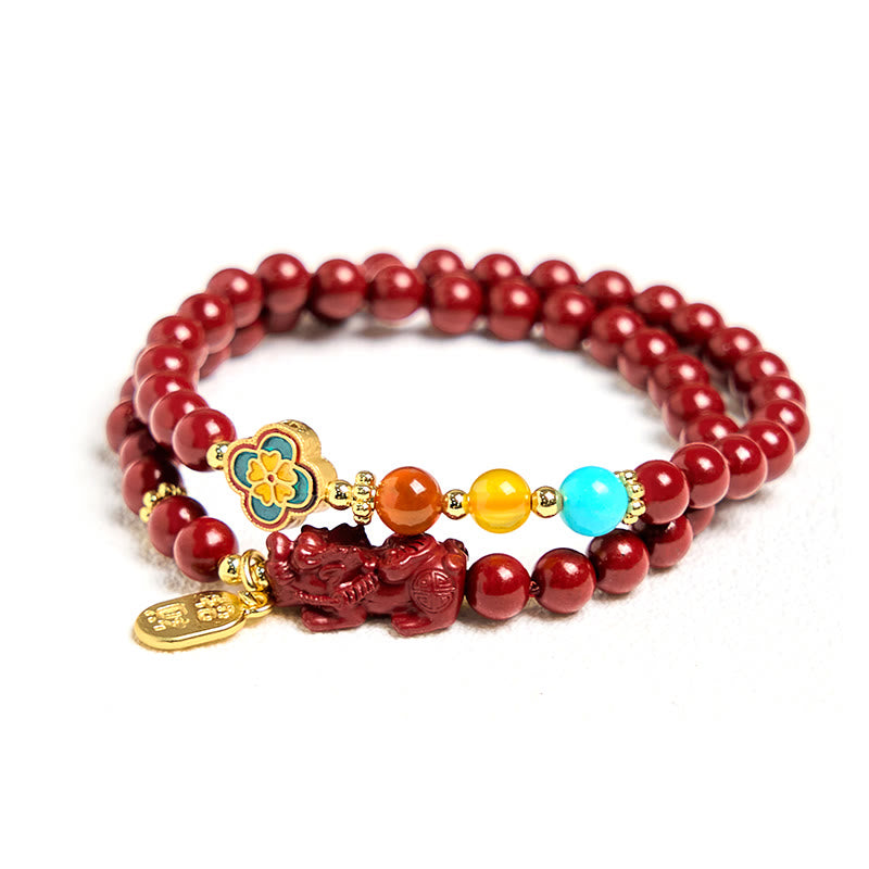 Bracelet Double Tour en Cinabre 6 mm PiXiu & Fu | Abondance & Protection Symbolique