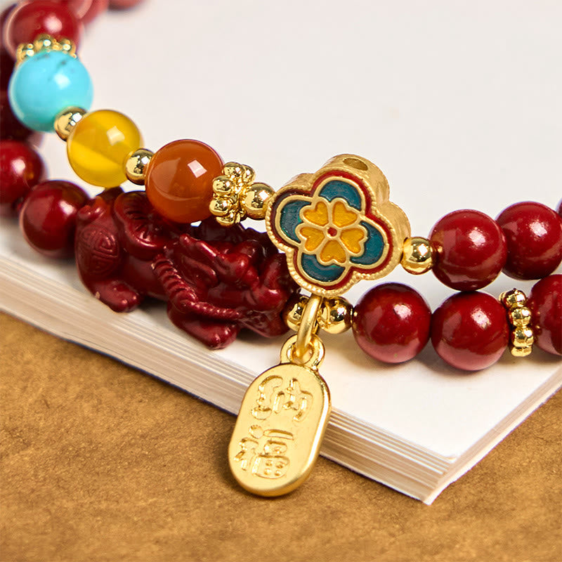 Bracelet Double Tour en Cinabre 6 mm PiXiu & Fu | Abondance & Protection Symbolique