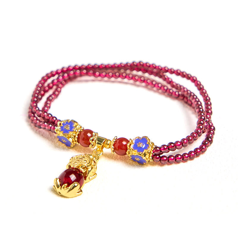 Bracelet Pixiu Purification Multicouche en Grenat Naturel 3 mm | Protection & Abondance Symbolique