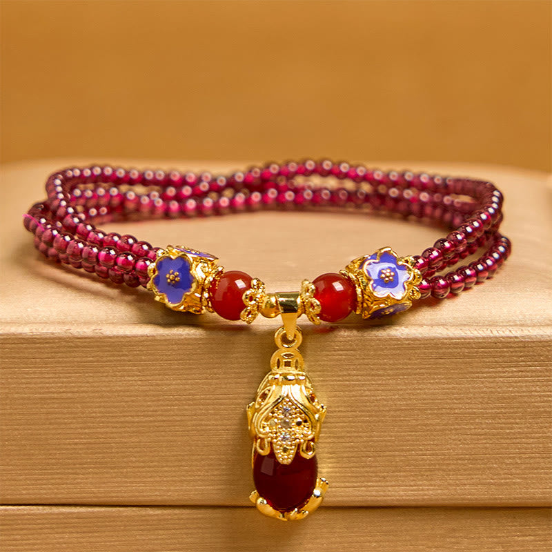 Bracelet Pixiu Purification Multicouche en Grenat Naturel 3 mm | Protection & Abondance Symbolique