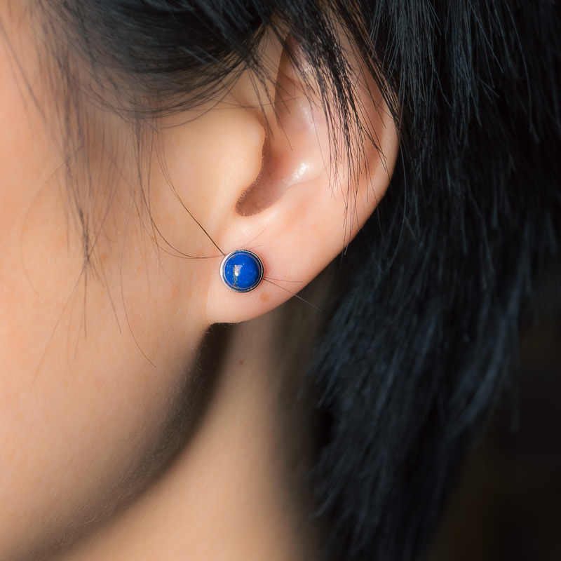 Boucles d’Oreilles Clous en Lazurite (Lapis-Lazuli) Naturelle 7 mm – Argent 925