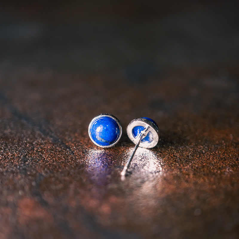 Boucles d’Oreilles Clous en Lazurite (Lapis-Lazuli) Naturelle 7 mm – Argent 925