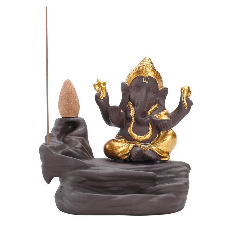 Brûleur d’Encens Ganesh Argile Pourpre 10,1×11 cm – Symbole de Protection