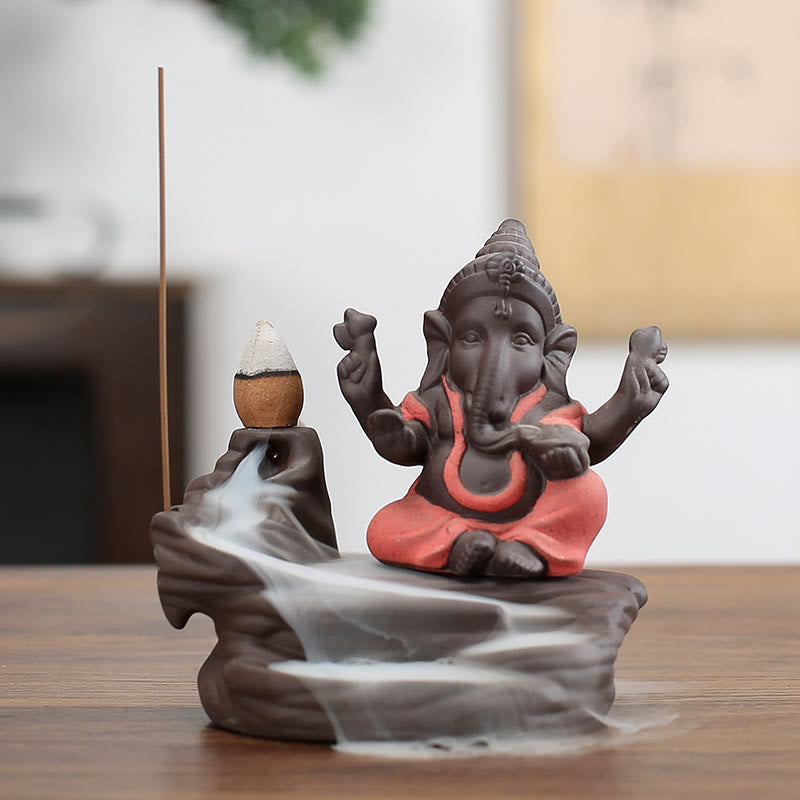 Brûleur d’Encens Ganesh Argile Pourpre 10,1×11 cm – Symbole de Protection