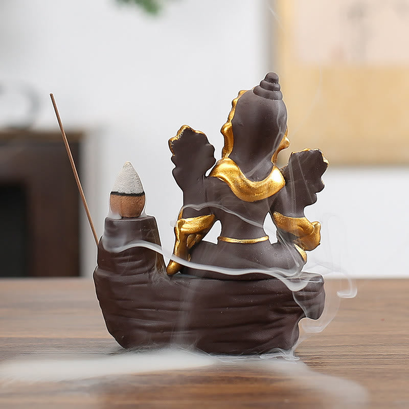 Brûleur d’Encens Ganesh Argile Pourpre 10,1×11 cm – Symbole de Protection