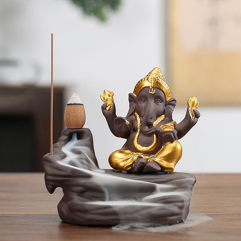 Brûleur d’Encens Ganesh Argile Pourpre 10,1×11 cm – Symbole de Protection
