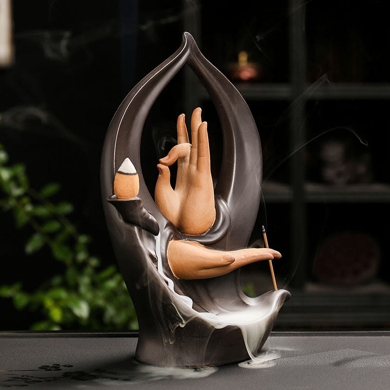 Brûleur d’Encens Main de Bouddha Céramique – Artisanat & Fumée à Reflux