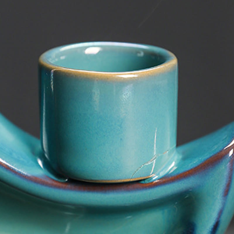 Brûleur d’Encens Lune Croissante Bleu en Céramique à Reflux – 12,2 cm