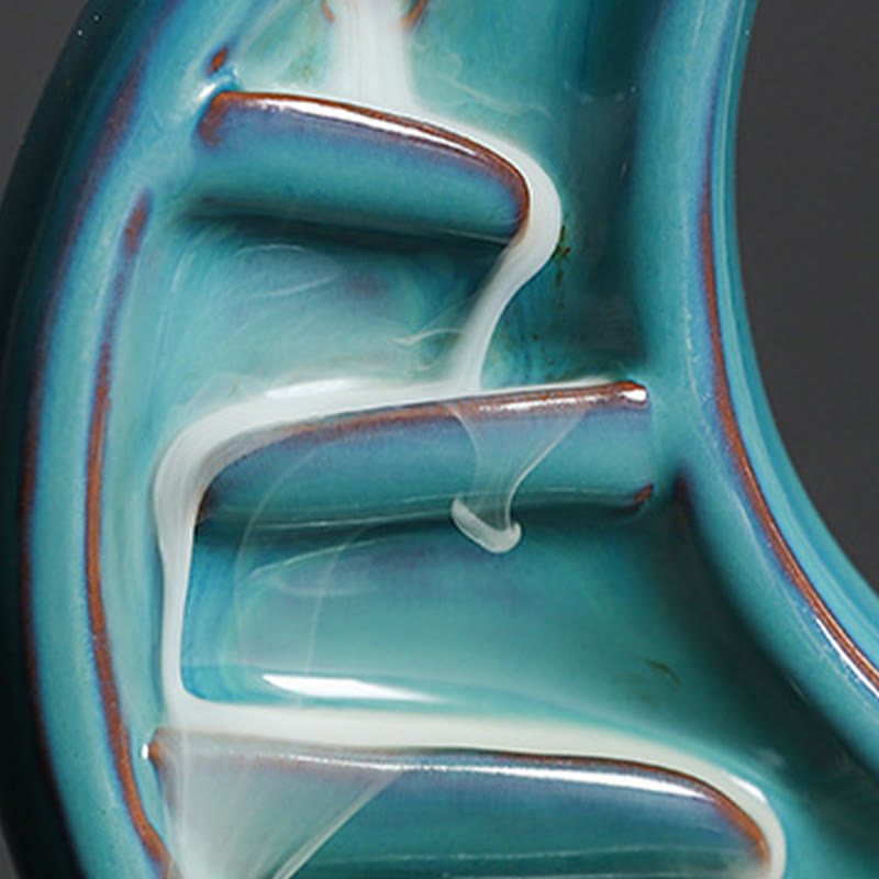 Brûleur d’Encens Lune Croissante Bleu en Céramique à Reflux – 12,2 cm
