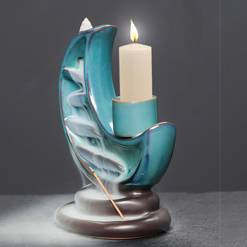 Brûleur d’Encens Lune Croissante Bleu en Céramique à Reflux – 12,2 cm