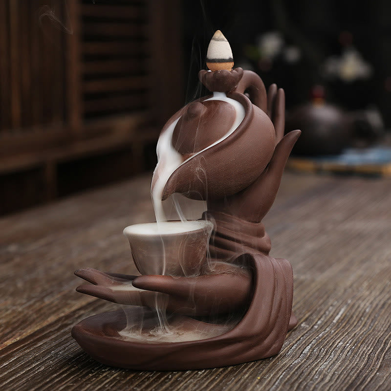 Porte-Encens Main de Bouddha Céramique – Effet Fumée à Reflux 13,7 cm