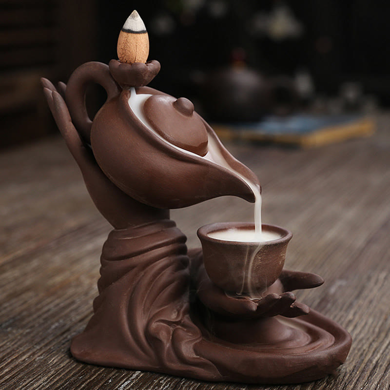 Porte-Encens Main de Bouddha Céramique – Effet Fumée à Reflux 13,7 cm