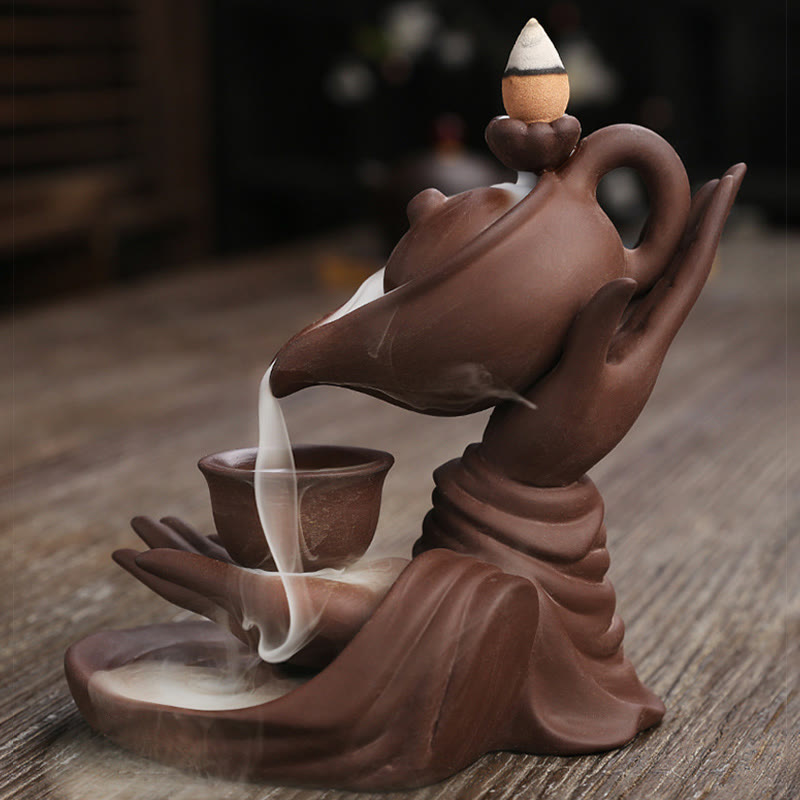 Porte-Encens Main de Bouddha Céramique – Effet Fumée à Reflux 13,7 cm