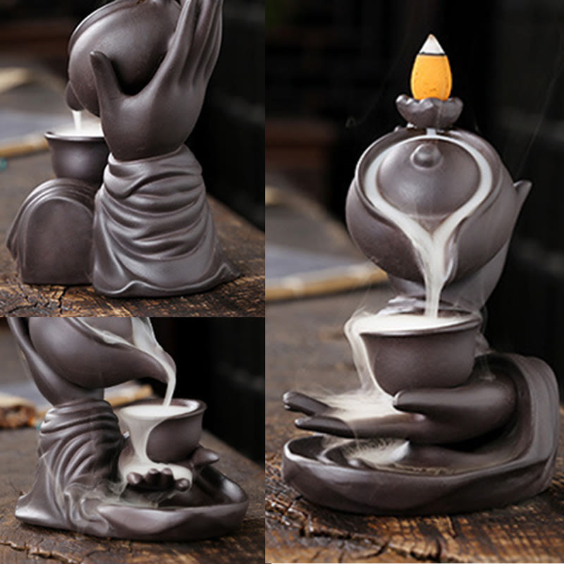 Porte-Encens Main de Bouddha Céramique – Effet Fumée à Reflux 13,7 cm