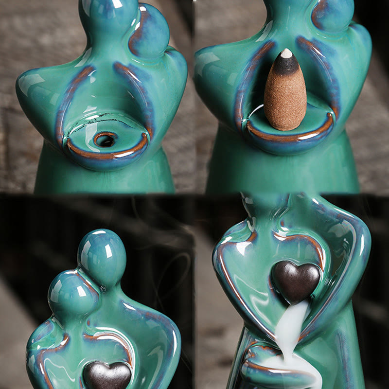 Porte-Encens à Reflux Couple d’Amoureux en Céramique 7,3 cm