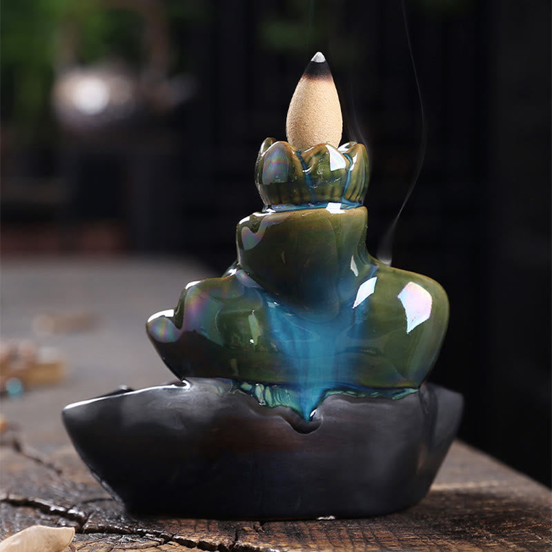 Porte-Encens à Reflux Lotus avec Poisson Koi en Céramique – 11,5 cm