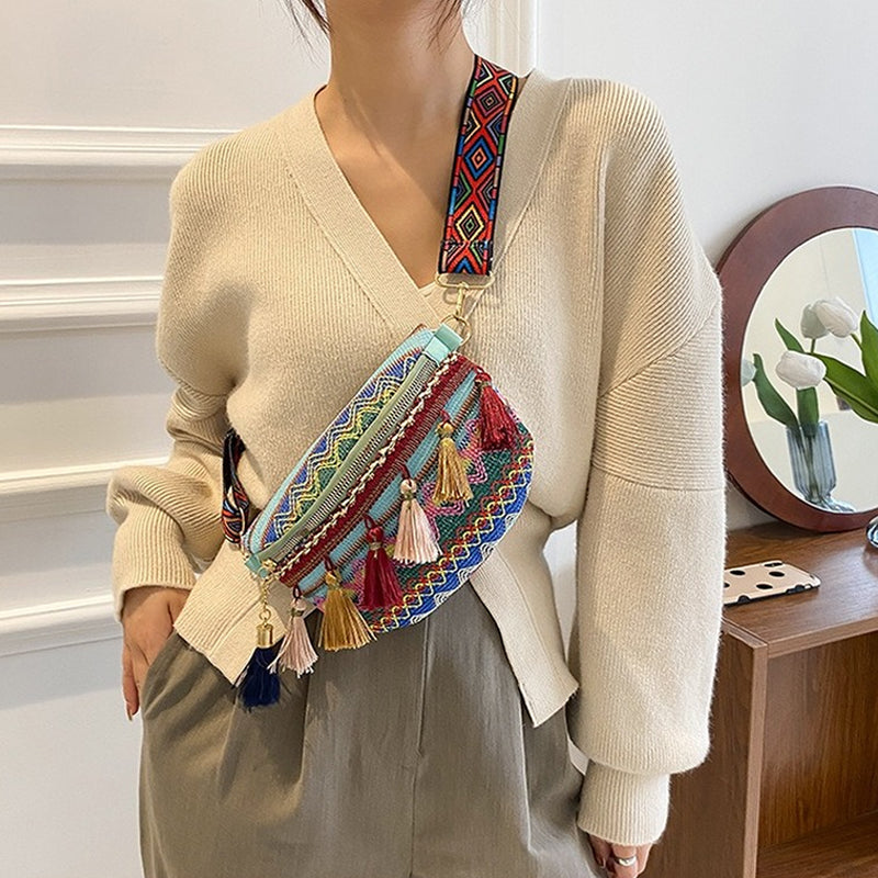 Sac à bandoulière femme style folklorique – Polyester – 22 cm