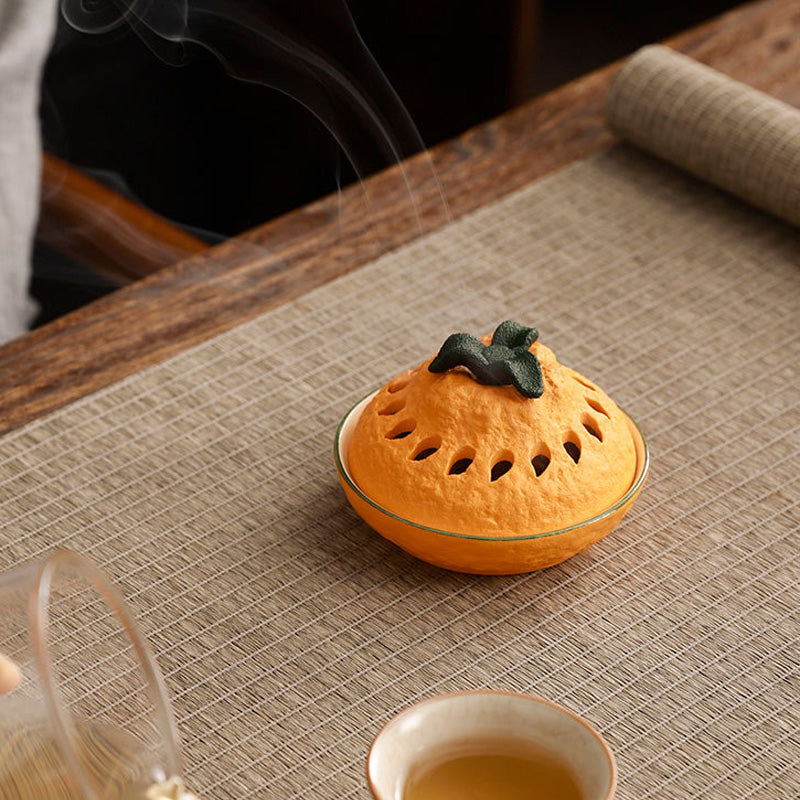 Brûleur d’Encens Orange en Céramique – Design Naturel & Décoratif