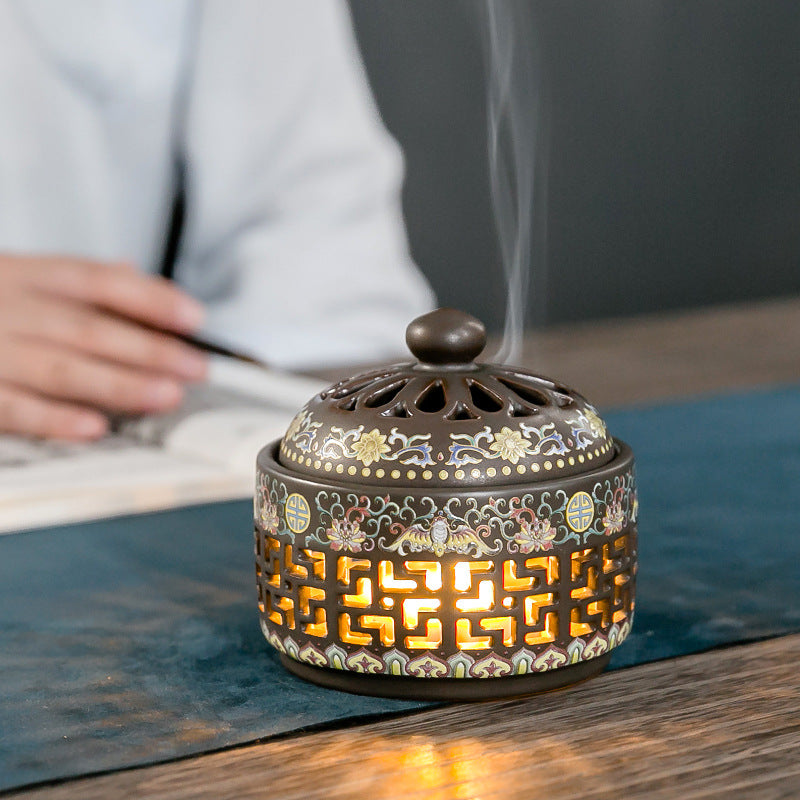 Brûleur d’Encens Émaillé avec Veilleuse – Art Décoratif Multifonction