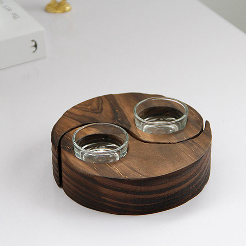 Porte Bougie Yin Yang en Bois pour Autel Spirituel