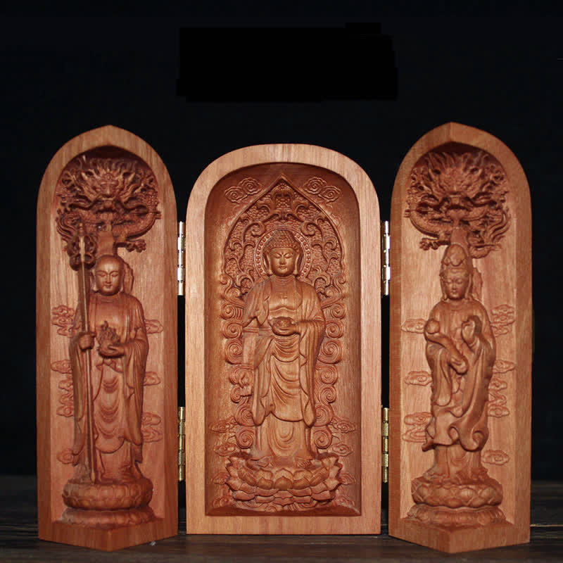 Autel de décoration pour la maison en bois de cerisier Bouddha Kwan Yin Avalokitesvara Compassion