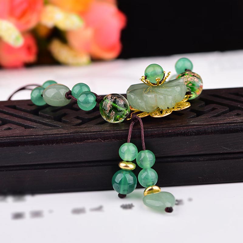 Bracelet Porte-Bonheur en Jade Vert & Fleur Symbolique | Harmonie & Épanouissement