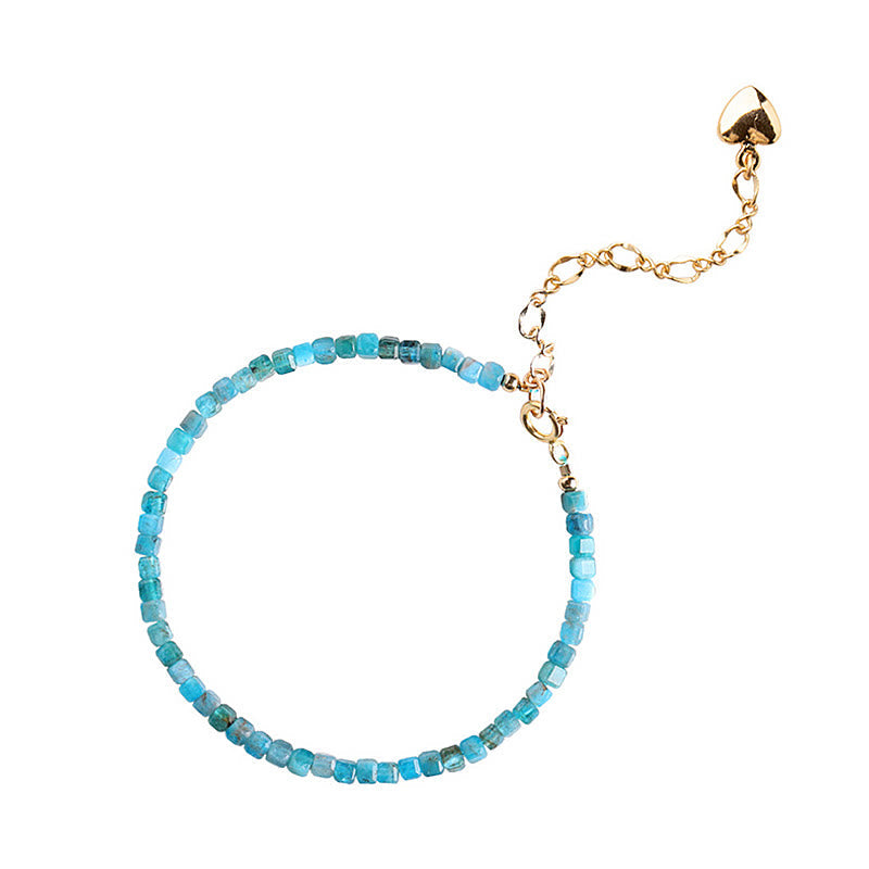 Bracelet Apatite 2,5 mm et Cœur Plaqué Or 14K
