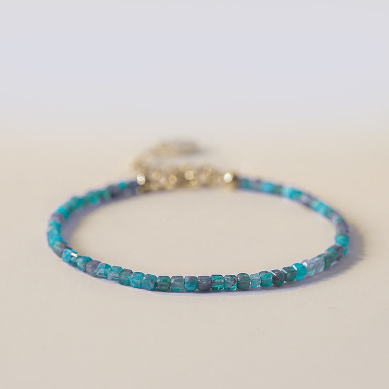 Bracelet Apatite 2,5 mm et Cœur Plaqué Or 14K