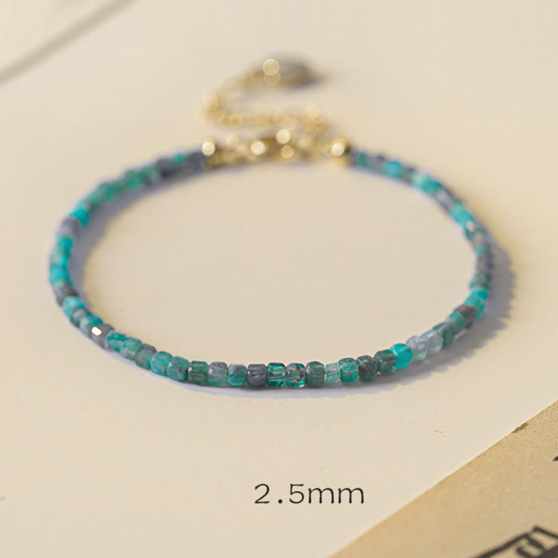 Bracelet Apatite 2,5 mm et Cœur Plaqué Or 14K