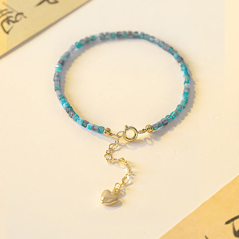 Bracelet Apatite 2,5 mm et Cœur Plaqué Or 14K